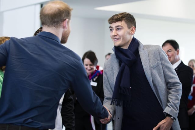 Prince Harry meets William Racing F1 driver George Russell at The Silverstone Experience