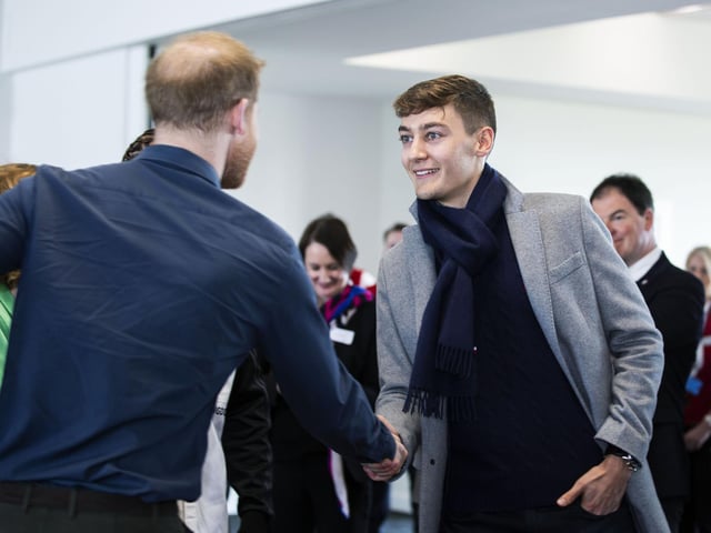 Prince Harry meets William Racing F1 driver George Russell at The Silverstone Experience