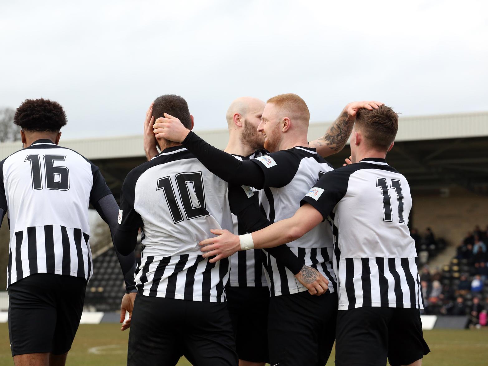 Steve Diggin takes the congratulations after scoring one of his four goals