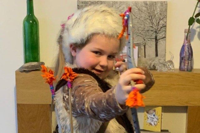 Freya, aged 8, as Renn from Wolf Brother by Michelle Paver