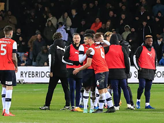 Luton's players celebrate beating Sheffield Wednesday, one of their three victories in the month