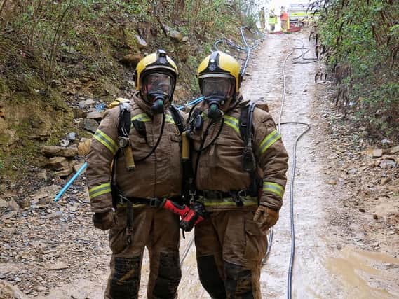 Firefighters taking part in the training exercise at a slate mine in Collyweston