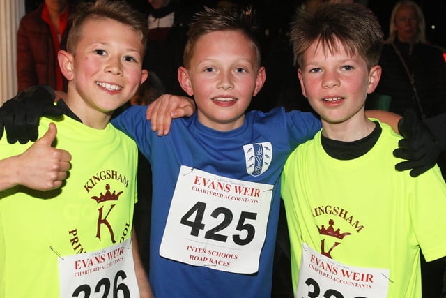 Year 5 boys. Winner Matthew Mainwaring, centre, Frankie Pope 2nd, left and Louis Lawrence 3rd