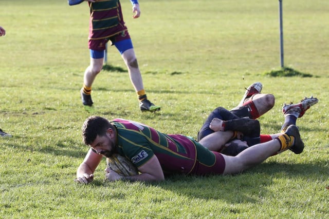 Tom Hill goes over the line for one of his four tries