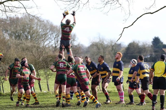 Lineout action between the OLs 2nd/3rd XV and Rugby & District XV