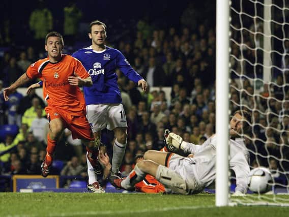 Hatters midfielder Keith Keane in action for the club at Goodison Park in October 2006.