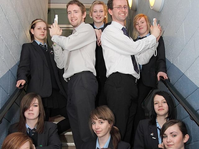 St Clement’s College of Skegness utilised the Nintendo Wii in its fundraising efforts. Science teachers Stephen Kent, left, and Lawrie Roberts, are pictured with Year 10 pupils.