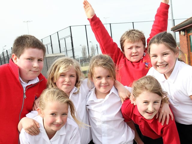 Skegness Junior schoolmates, from left, David Wells, Olivia Forshaw, Courtney-Ella North-Longstaffe, Emma Russell, Kieron Reynolds, Ella McGrorey and Emma Jephcote.