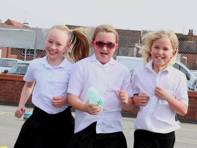 From left, Skegness Junior School's Kia Molyneux, Shannon Green, and Courtney-Ella North-Longstaffe.
