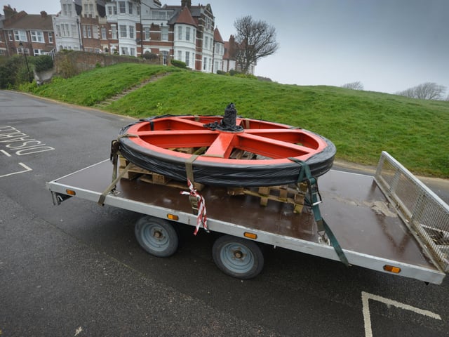Wheel replacement for the West Hill funicular railway being delivered. SUS-200319-102906001
