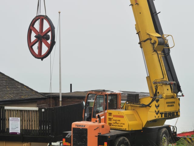 Wheel replacement for the West Hill funicular railway being delivered. SUS-200319-103131001