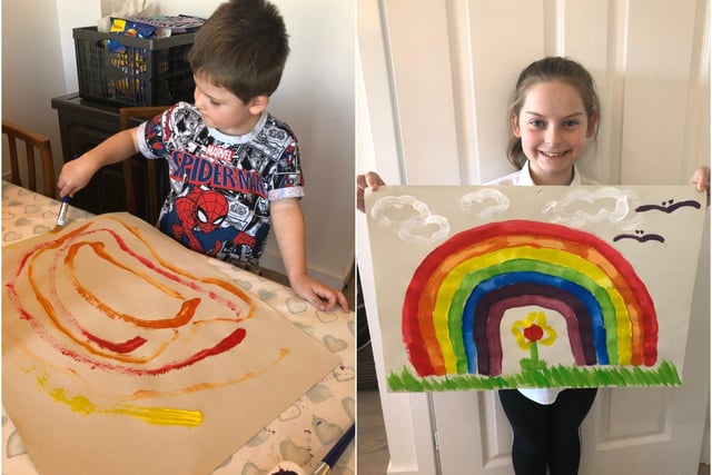Oliver and Sofia Colbourne, 4 and 8, with their pictures