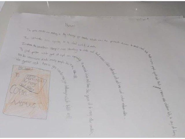 Budding journalist Lacymay Lucas, aged 8, has been documenting the virus with his daily newspapers