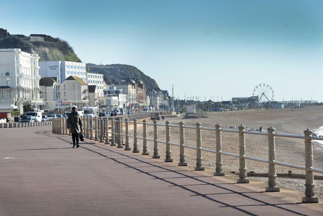 Coronavirus: Hastings seafront pictured on day one of the  UK lockdown. SUS-200324-111150001
