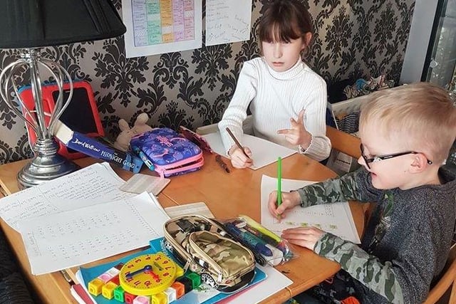 Ruby, nine  and her little brother Kyron, five  enjoyed three hours of home schooling