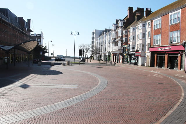 Worthing town centre at 9.30am today (March 25). Deserted, but bin collections and careful socialising continue.