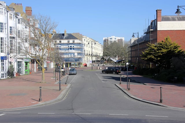 Worthing town centre at 9.30am today (March 25). Deserted, but bin collections and careful socialising continue.