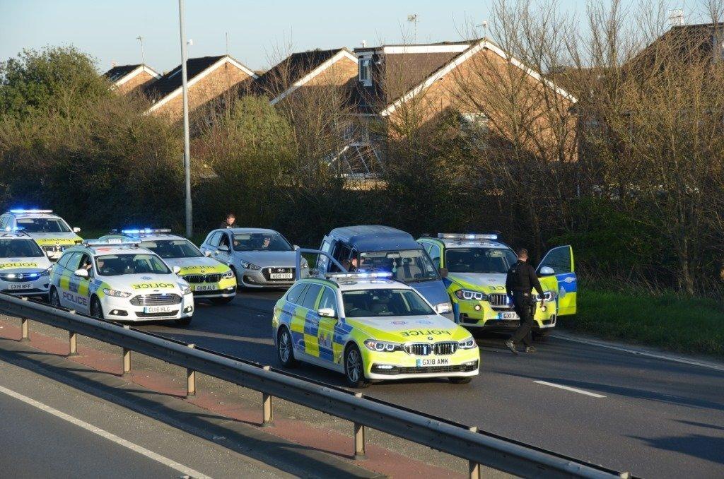 Officers stopped a car on the A27 near Worthing after a long chase SUS-200325-112436001