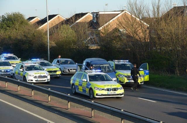 Officers stopped a car on the A27 near Worthing after a long chase SUS-200325-112436001