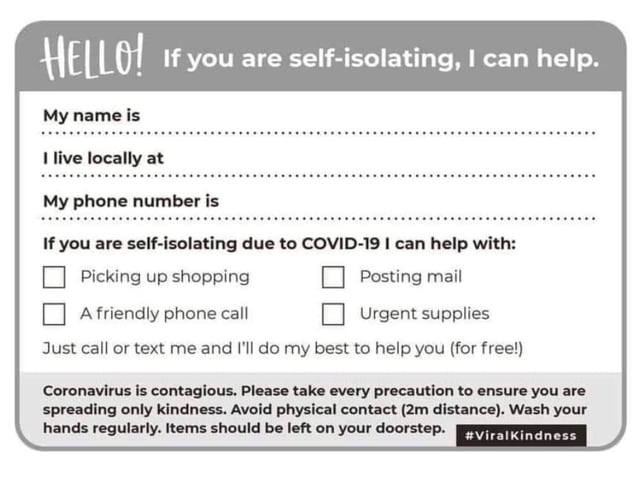Patrick Lemaigre, from Tring, has been delivering cards with his details on so people who are self-isolating, or the elderly, can get in touch if they need help with picking up shopping, or a phone call.