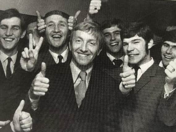 The Hatters players celebrate promotion to Division Two in 1970