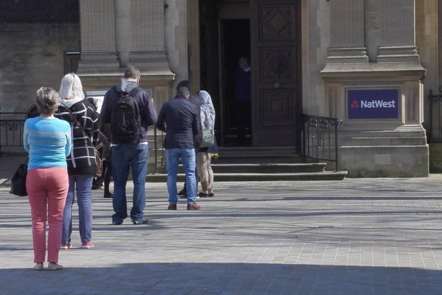 Bank queues in the city centre. Photo: Terry Harris