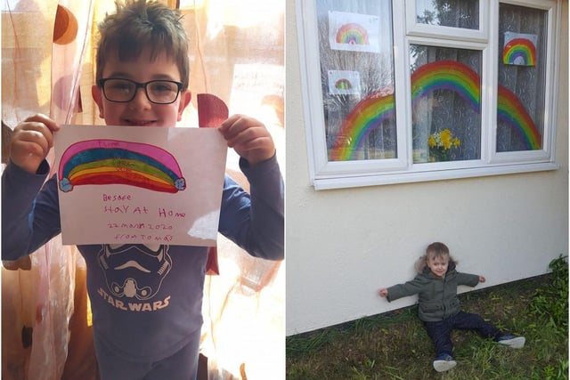 Orlando Neto shared this photo of Tomás, seven, with his rainbow, and Tanya Gent shared this photo of George, three, with his rainbow - with help from Holly, 14