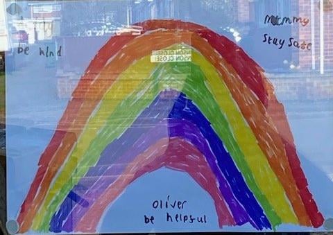 Six-year-old Oliver Peters' rainbow in the window on Hadfield Drive PHOTO: Supplied