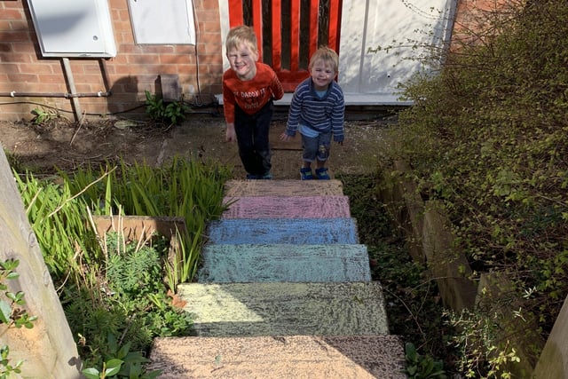 Rainbow steps by Vinnie and Jensen Groom on Linnet Close PHOTO: Supplied