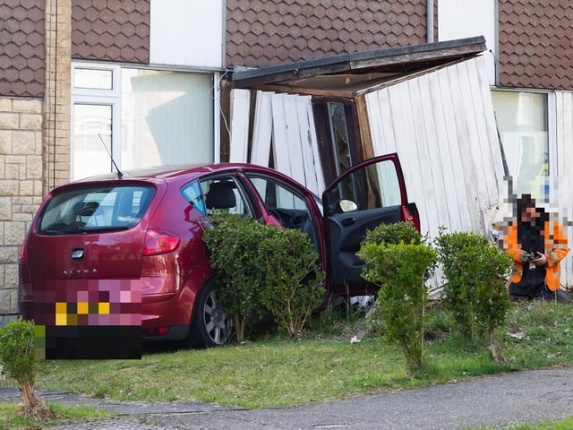 The car ripped the porch from the house.