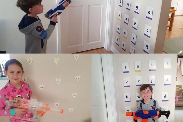 Doing spelling and maths - nerf gun style