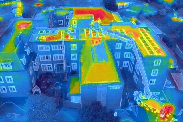 Thermal imaging shows the hotspots on the roof