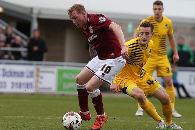 A rare header gave Cobblers a 23rd minute lead and paved the way for a promotion-clinching draw. Lasted 77 minutes on his 40th appearance of the season.
