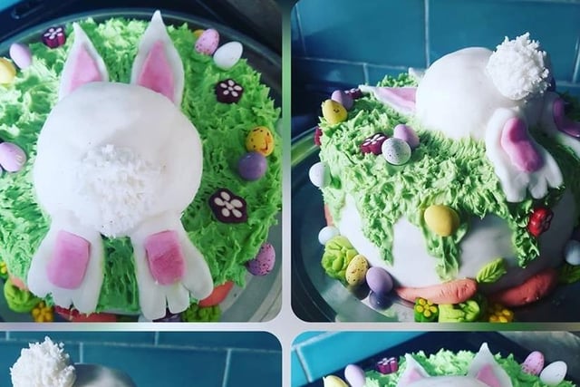 Samantha Burt and her three year old made an Easter bunny cake SUS-200414-150417001