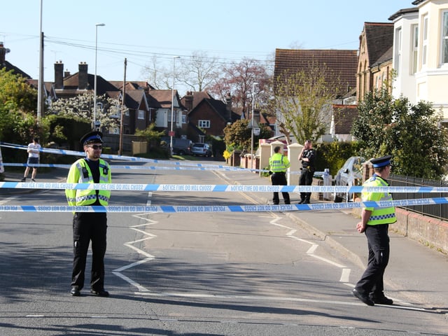 Police at the scene in East Grinstead