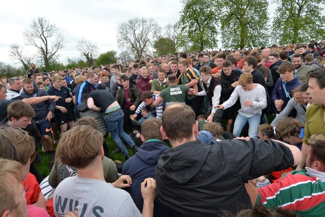 How it should have looked: Large crowds take part during a previous Hallaton Bottle kicking.