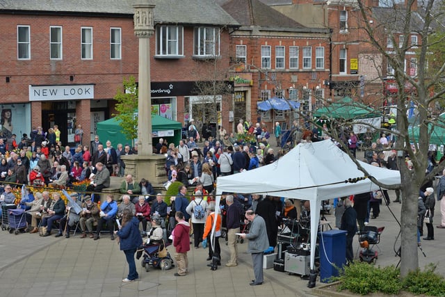 How it should have looked: Crowds gather during the Churches Together Good Friday Service on the Square in Market Harborough in a previous year.