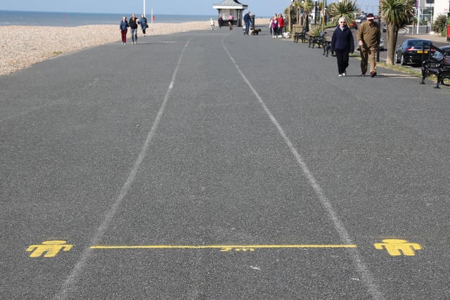 Social distancing markers have been introduced on Worthing seafront