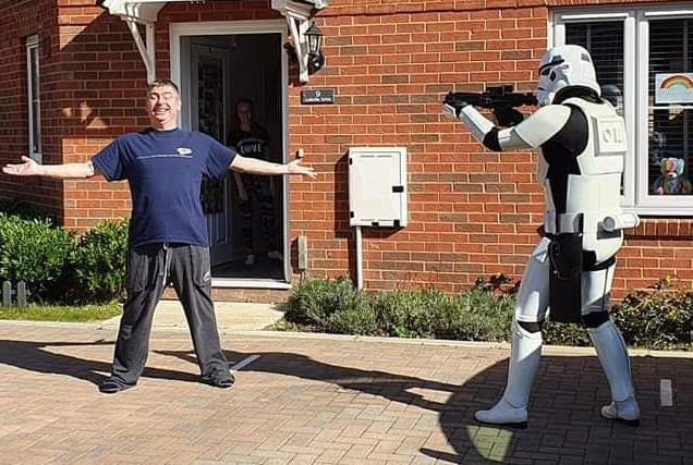 Steve Ragless from Oaksheath Gardens has been bringing a smile to people's faces by wearing his Stormtrooper outfit during his daily walk