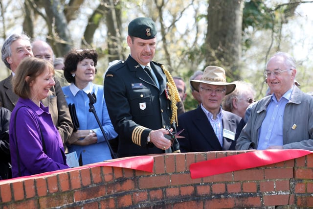 Col Paul Rutherford, senior Army adviser from the Canadian High Commission, with trust president Lord Egremont and Lady Egremont of Petworth House at opening of lock in April 2010. Photo by Steve Cobb