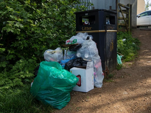 Rubbish next to a bin at Sharman Lake, Delapre. Photo: Leila Coker