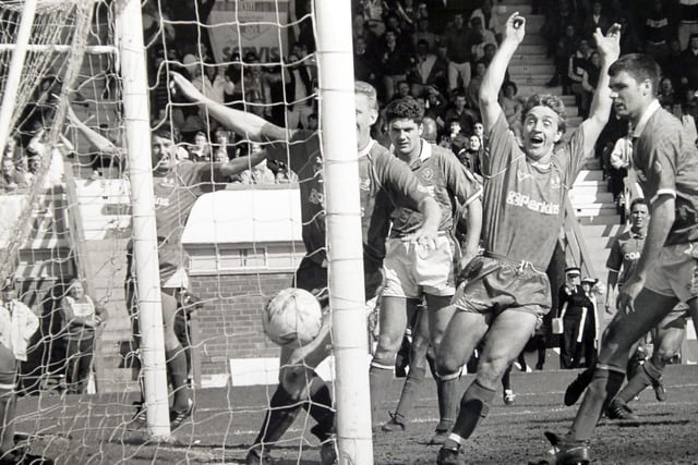 “This is the goal that clinched promotion from Division Four for Posh in 1991 at Chesterfield. No-one had any idea who had scored and we didn’t know until five minutes after the final whistle  that we’d gone up.”