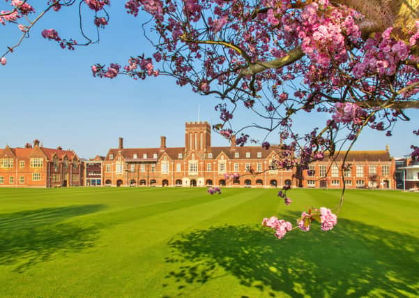 Barry Davis took this springtime picture of Eastbourne College,  framed by pink blossom on the trees. It was taken on a Canon 5d. SUS-200422-103228001