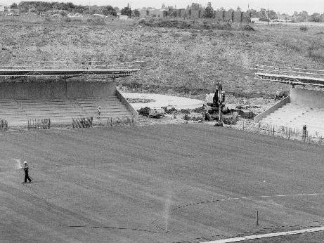 Watering the turf during constriction of Sixfields Stadium Northampton 1994