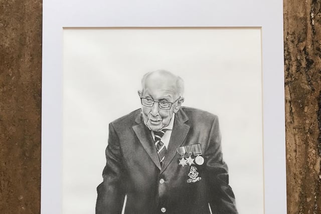 Sarah Robinson, an artist from Lancashire, has created a drawing of Captain Tom Moore, and will be putting it up for auction to support the NHS.