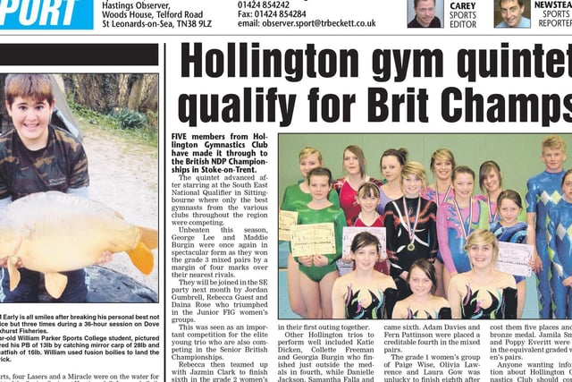 Hollington gymnasts featured on the back page