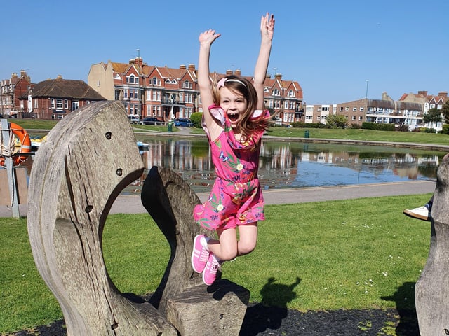 Kay Newman shared this picture of her daughter Ellie-Mae, 7, from Littlehampton, loving life on their daily walk