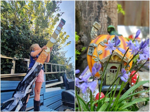 Teresa Williams sent in this picture of her daughter Sienna, 4, with her rocket, as well as this one of bluebells in her daughter's fairy garden