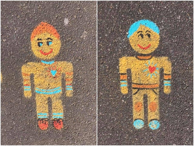 Sharon Hughes shared these snaps of chalk people on the pavement