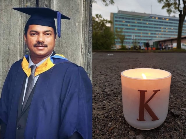 Kumar at his graduation and a tribute to him in the Pilgrim Hospital car park, images supplied to the Standard by tribute organiser Jessie Williams, of Ward 5B.